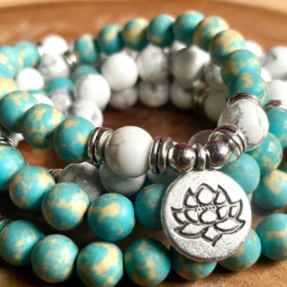 Meditation Mala, 108 Beads, Wrap Bracelet, Mala Necklace, Reiki Prayer beads, Om